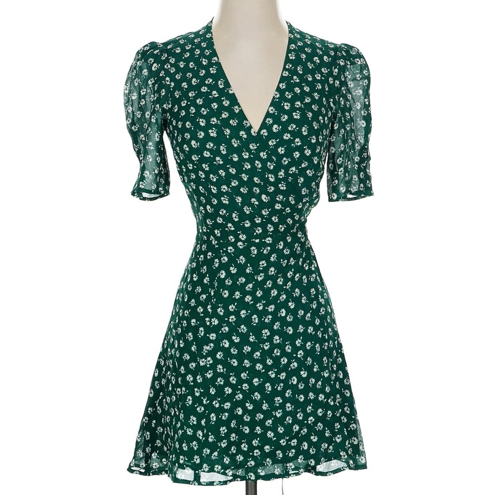 Reformation Green Floral wrap Mini Dress